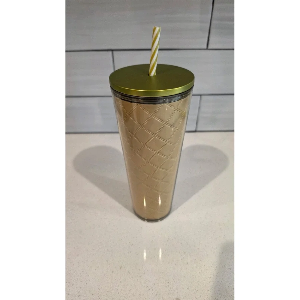 (NEW) 2024 STARBUCKS HOLIDAY METALLIC GOLD QUILTED 24oz VENTI TUMBLER COLD CUP